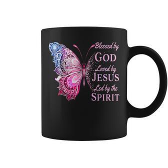 Blessed By God Loved By Jesus Pink Butterfly Coffee Mug - Monsterry AU