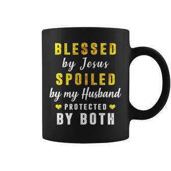 Blessed By Jesus Spoiled By My Husband Protected By Both Coffee Mug | Mazezy