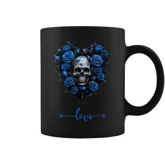 Blue Roses Skull For Valentine´S Love Rock For Women Coffee Mug - Monsterry
