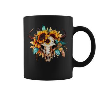 Boho Cow Skull Sunflower Vintage Western Aztec Cute Cowskull Coffee Mug - Thegiftio UK