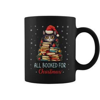 All Booked For Christmas Black Cat Santa Christmas Book Tree Coffee Mug - Seseable