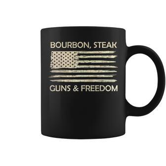 Bourbon Steak Guns & Freedom Usa American Flag Whiskey Coffee Mug - Monsterry DE