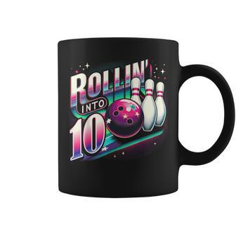 Bowling Birthday Rollin Into 10 Party 10Th Bday Retro Girl Coffee Mug | Mazezy