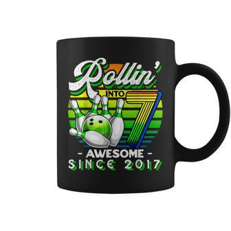 Bowling Party Rollin' 7 Awesome 2017 Retro 7Th Birthday Boys Coffee Mug - Seseable