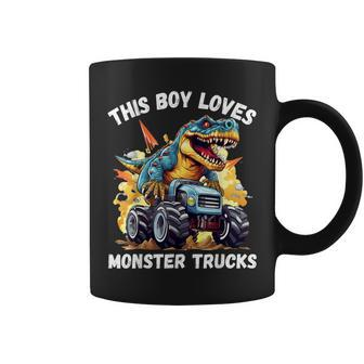 This Boy Loves Monster Trucks Dinosaur Monster Truck Coffee Mug - Monsterry CA