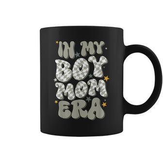 In My Boy Mom Era With Checkered Pattern Groovy Mom Of Boys Coffee Mug - Seseable