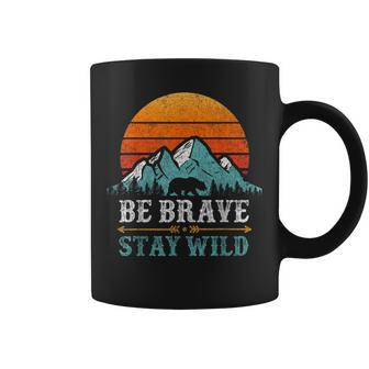 Be Brave Stay Wilderness Bear Mountains Vintage Retro Hiking Coffee Mug - Monsterry