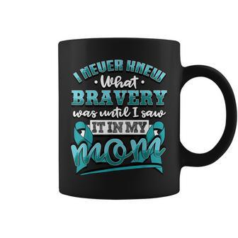Bravery In My Mom Ovarian Cancer Awareness Ribbon Coffee Mug - Monsterry DE