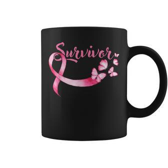Breast Cancer Awareness Pink Butterflies Ribbon Survivor Coffee Mug - Monsterry AU