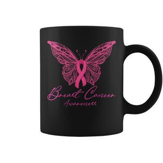 Breast Cancer Awareness Pink Butterfly Pink Ribbon Women Coffee Mug - Monsterry CA