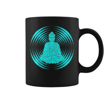 Buddha With Mudra Mandala Turquoise Brown Coffee Mug - Monsterry DE