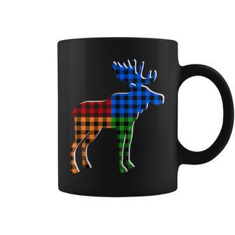 Buffalo Plaid Standing Moose Silhouette Colorful Moose Lover Coffee Mug - Monsterry