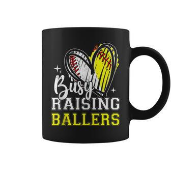 Busy Raising Ballers Heart Softball Baseball Mom Coffee Mug - Monsterry DE