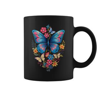 Butterfly With Flowers I Aesthetic Butterfly Coffee Mug - Monsterry