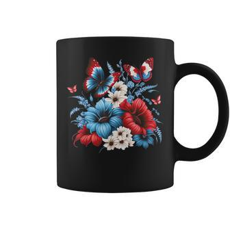 Butterfly Flowers Red White And Blue 4Th Of July Patriotic Coffee Mug - Monsterry AU