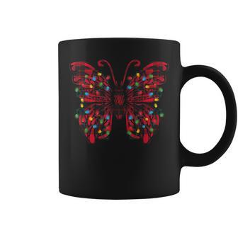 Butterfly Red Buffalo Plaid Christmas Tree Lights Coffee Mug - Monsterry CA
