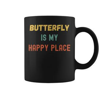 Butterfly Watching Is My Happy Place Vintage Retro Style Coffee Mug - Monsterry AU
