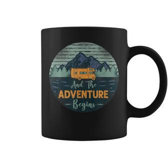 Camping And The Adventure Begins Motorhome Campervan Coffee Mug - Thegiftio UK