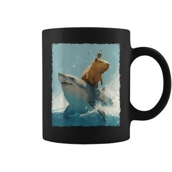 Capybara Is Riding A Shark Coffee Mug | Mazezy