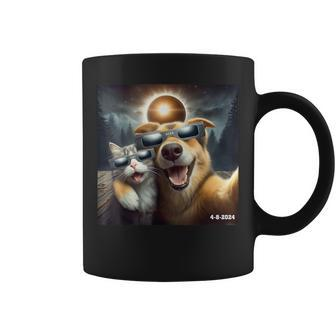Cat And Dog Selfie With Solar 2024 Eclipse Wearing Glasses Coffee Mug - Seseable