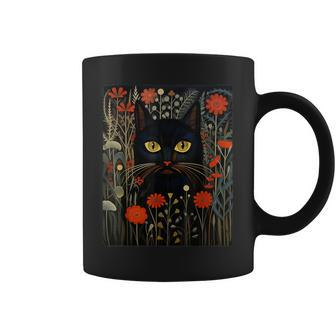 Cat Lover Cat Art Cat With Flowers Floral Cat Coffee Mug - Seseable