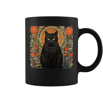 Cat Lover Cat Art Cat With Flowers Floral Cat Coffee Mug - Monsterry UK