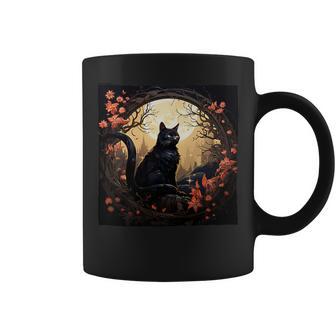 Cat Moon Flowers Graphic Coffee Mug - Monsterry UK