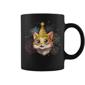 Cat New Year's Eve Party Happy New Year 2024 Fireworks Coffee Mug - Monsterry UK