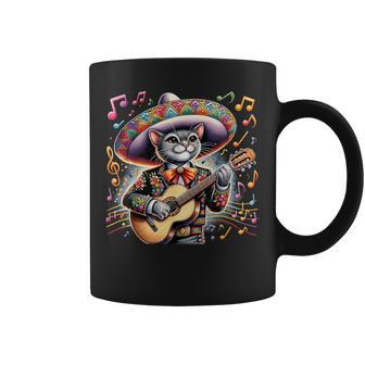 Cat Playing Guitar Mexican Hat Cinco De Mayo Music Coffee Mug - Monsterry
