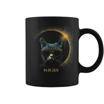 Cat In Shades Graphic For Total Solar Eclipse 2024 Coffee Mug - Monsterry