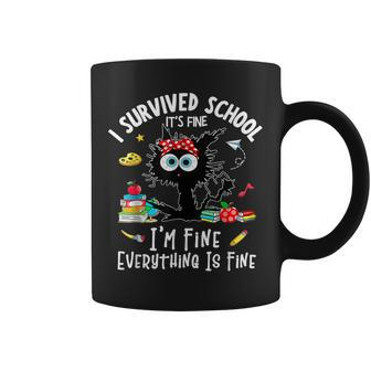 Cat I Survived School It's Fine I'm Fine Everythings Is Fine Coffee Mug | Mazezy DE