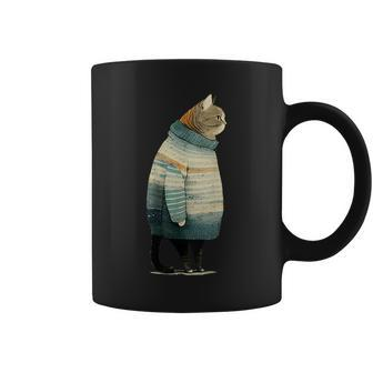 Cat Wearing A Sweater Pet Fat Gray Cat In Sweater Coffee Mug - Thegiftio UK