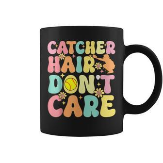 Catcher Hair Don't Care Softball Catcher Softball Player Coffee Mug - Monsterry UK