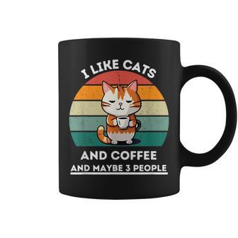 I Like Cats And Coffee And Maybe 3 People Cats Retro Coffee Mug - Monsterry AU