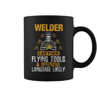 Caution Flying Tool Welder Welding Coffee Mug | Mazezy