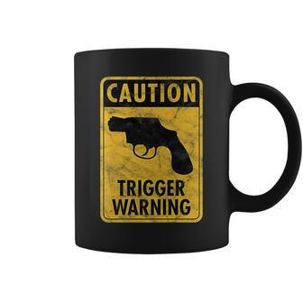 Caution Trigger Warning Fun Gun Road Sign Woke Virtue Signal Coffee Mug - Monsterry