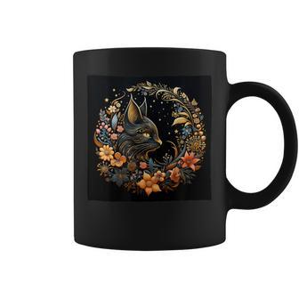 Celestial Cat Astrology Crescent Moon Flowers Graphic Coffee Mug - Monsterry UK