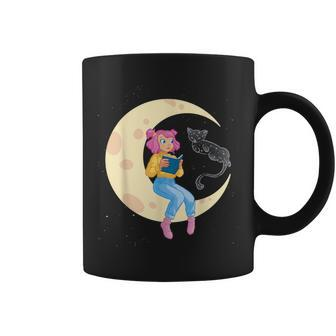 Celestial Cat And Girl Reading Book Read Moon Coffee Mug - Monsterry CA