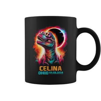 Celina Ohio Total Solar Eclipse 2024 T Rex Dinosaur Colorful Coffee Mug - Monsterry AU