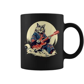 Chat Samouraï Japonais Jouant De La Guitare Électrique Tasse - Cadeauxyz