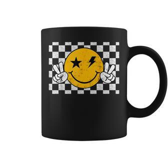 Checkered Pattern Smile Face Trendy Retro Happy Face Coffee Mug - Monsterry UK