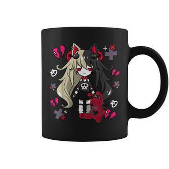 Chibi Kawaii Emo Pastel Goth Girl With Sad Bunny Coffee Mug - Seseable
