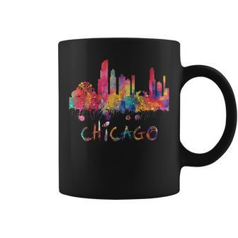 Chicago Skyline Cityscape Watercolor Chicago Flag Illinois Coffee Mug - Thegiftio UK