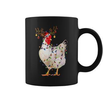 Chicken Christmas Lights Reindeer Santa Hat Chicken Xmas Coffee Mug - Thegiftio UK