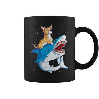 Chihuahua Riding Shark Jawsome Dog Lover Space Galaxy Coffee Mug | Mazezy