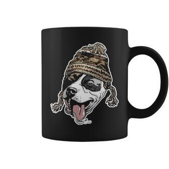 Chillin' Pit Bull Wearing Winter Beanie Coffee Mug | Mazezy