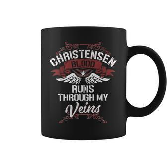 Christensen Blood Runs Through My Veins Last Name Family Coffee Mug - Seseable