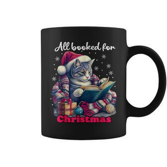 Christmas Cat Reading Book All Booked For Christmas Bookworm Coffee Mug - Seseable