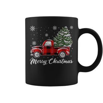 Christmas Tree Red Truck Pajama Vintage Buffalo Plaid Truck Coffee Mug - Monsterry CA