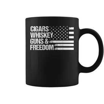 Cigars Whiskey Guns & Freedom Us Flag Patriotic 4Th Of July Coffee Mug - Monsterry UK